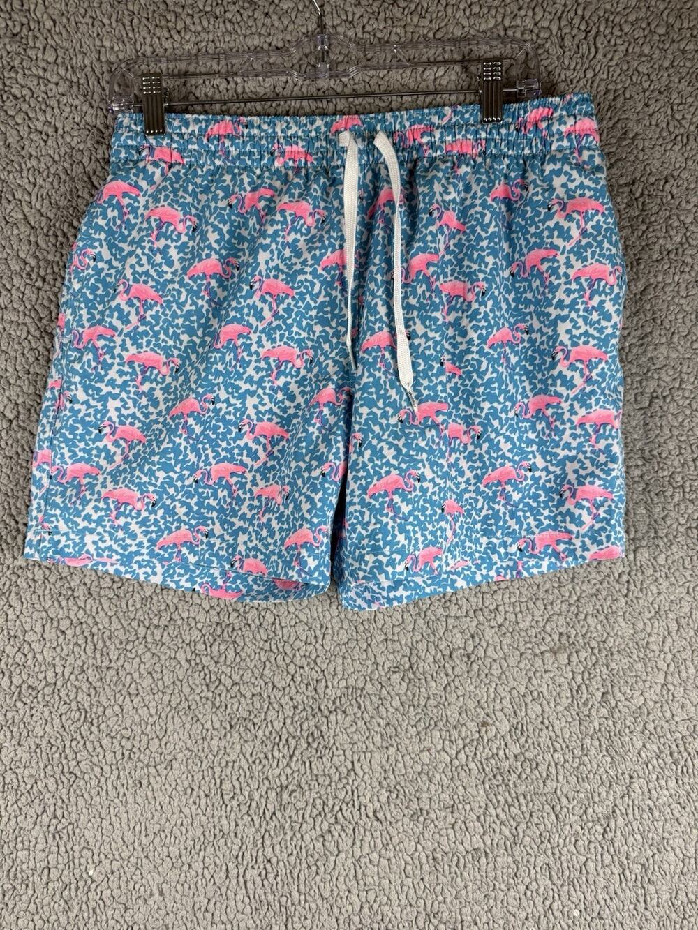 Chubbies Mens Blue Pink Flamingo Print Swim Trunks 5.5 Inseam Size Medium